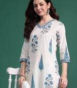 White printed pure cotton kurta trouser set