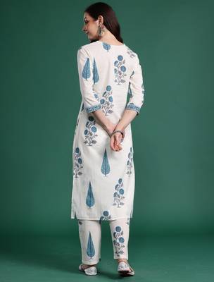 White printed pure cotton kurta trouser set 2