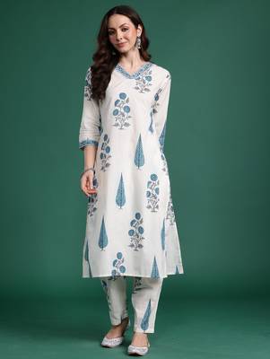 White printed pure cotton kurta trouser set 4
