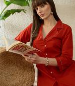 Orange embroidered pure cotton kurta trouser set