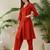 Orange embroidered pure cotton kurta trouser set