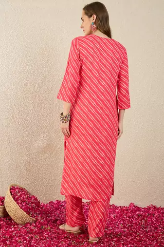 Pink printed viscose rayon kurta trouser set