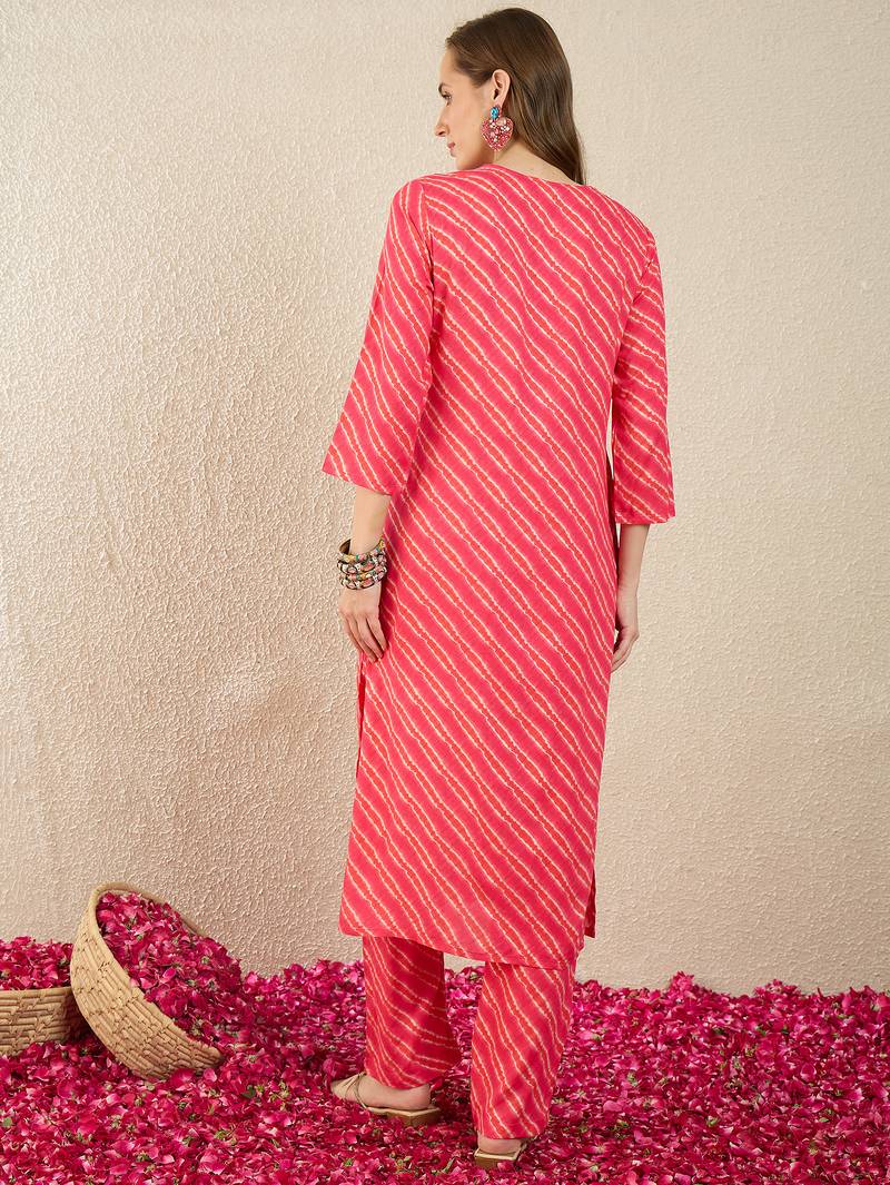 Pink printed viscose rayon kurta trouser set