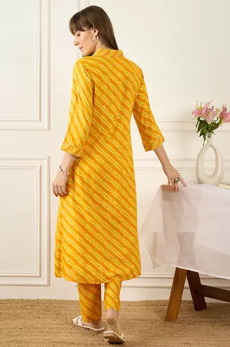Mustard printed viscose rayon kurta trouser set