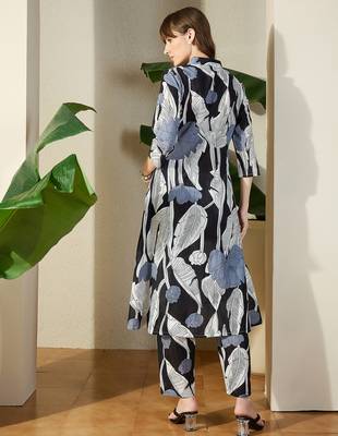 Black printed pure cotton kurta trouser set 2