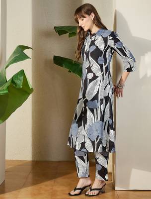 Black printed pure cotton kurta trouser set 3