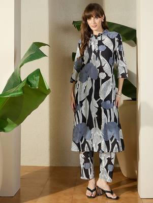 Black printed pure cotton kurta trouser set 4