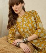 Mustard printed pure cotton kurta trouser set