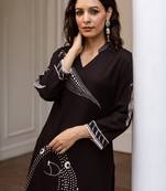 Black printed viscose rayon kurta trouser set