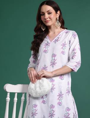 White printed pure cotton kurta trouser set 1