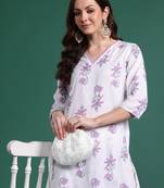 White printed pure cotton kurta trouser set