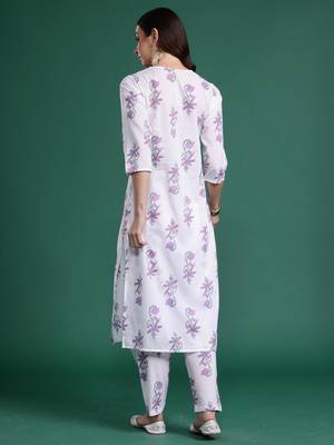 White printed pure cotton kurta trouser set 2