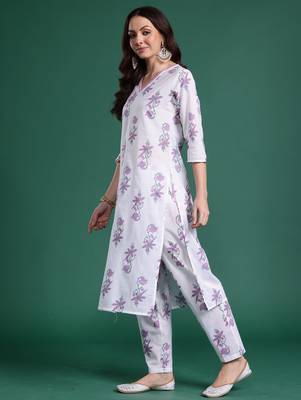 White printed pure cotton kurta trouser set 3