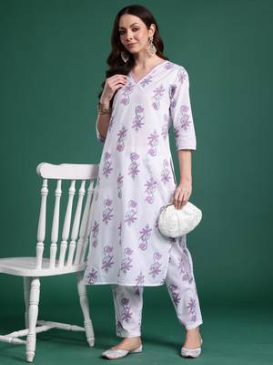 White printed pure cotton kurta trouser set 4