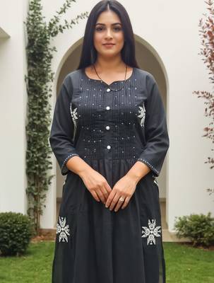 Black printed pure cotton kurta trouser set 1