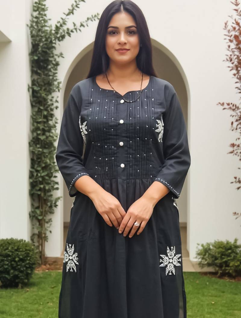 Black printed pure cotton kurta trouser set