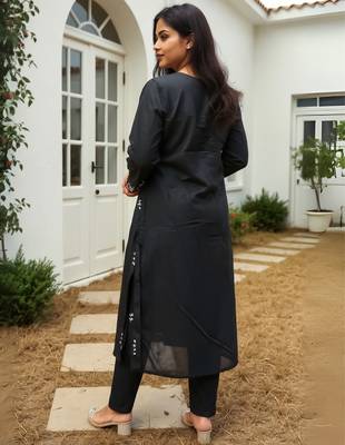 Black printed pure cotton kurta trouser set 2