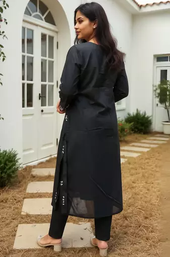 Black printed pure cotton kurta trouser set