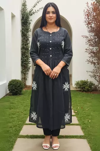 Black printed pure cotton kurta trouser set