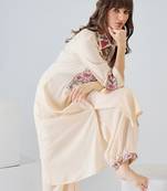 Beige embroidered viscose rayon kurta trouser set