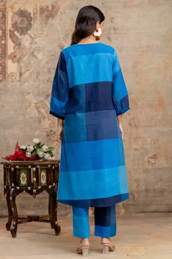 Multicolor printed pure cotton kurta trouser set