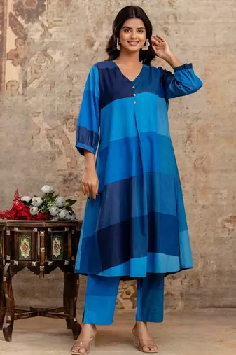 Multicolor printed pure cotton kurta trouser set