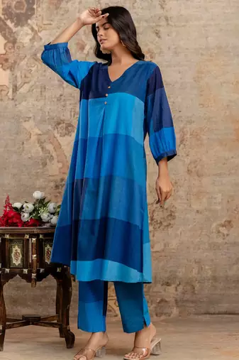 Multicolor printed pure cotton kurta trouser set