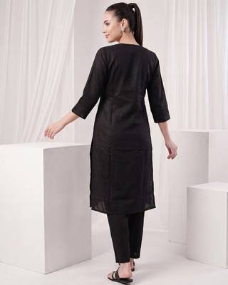 Black printed silk kurta trouser set 2
