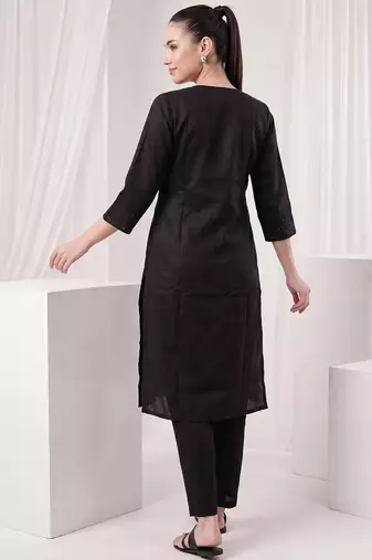 Black printed silk kurta trouser set