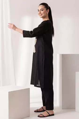 Black printed silk kurta trouser set