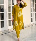 Mustard printed pure cotton kurta trouser set