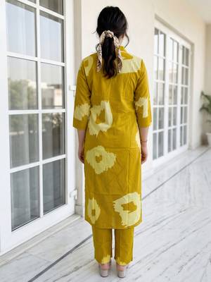 Mustard printed pure cotton kurta trouser set 2