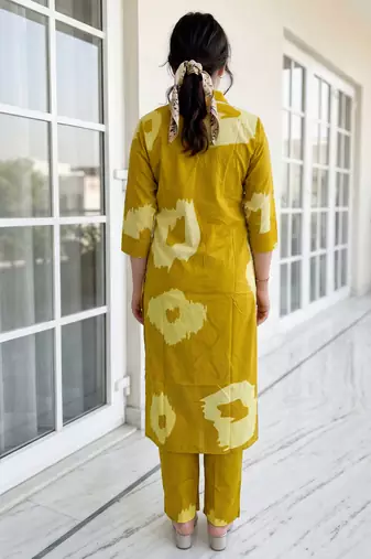 Mustard printed pure cotton kurta trouser set