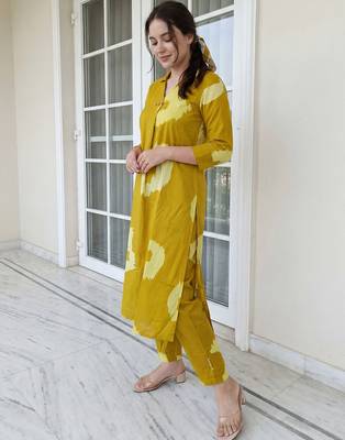 Mustard printed pure cotton kurta trouser set 3