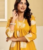 Yellow printed pure cotton kurta trouser set