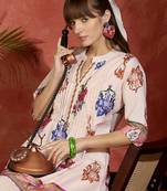 Peach printed pure cotton kurta trouser set