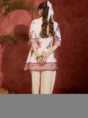 Peach printed pure cotton kurta trouser set 2