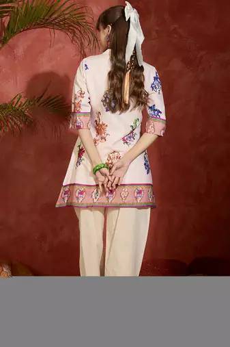 Peach printed pure cotton kurta trouser set