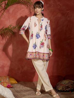 Peach printed pure cotton kurta trouser set 4