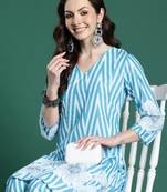 Blue printed pure cotton kurta trouser set