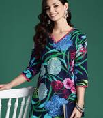Black printed pure cotton kurta trouser set