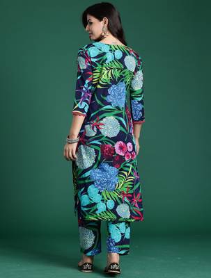 Black printed pure cotton kurta trouser set 2