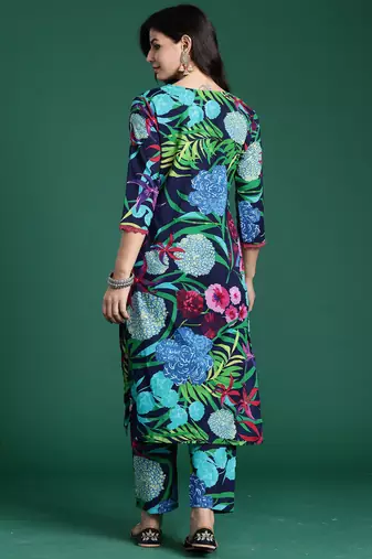 Black printed pure cotton kurta trouser set