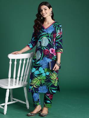 Black printed pure cotton kurta trouser set 4