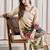 Beige printed viscose rayon kurta trouser set