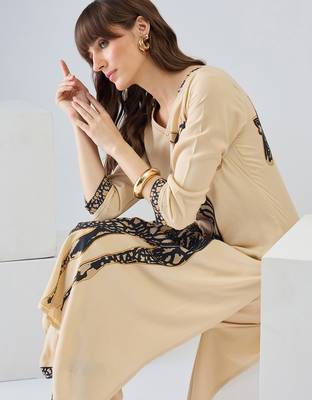 Beige printed viscose rayon kurta trouser set 2