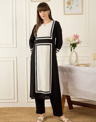 Black printed chanderi silk kurta trouser set 4