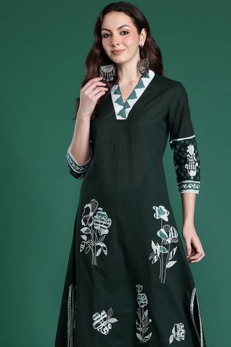 Green printed pure cotton kurta trouser set