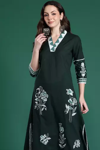 Green printed pure cotton kurta trouser set