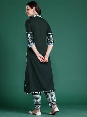 Green printed pure cotton kurta trouser set 2